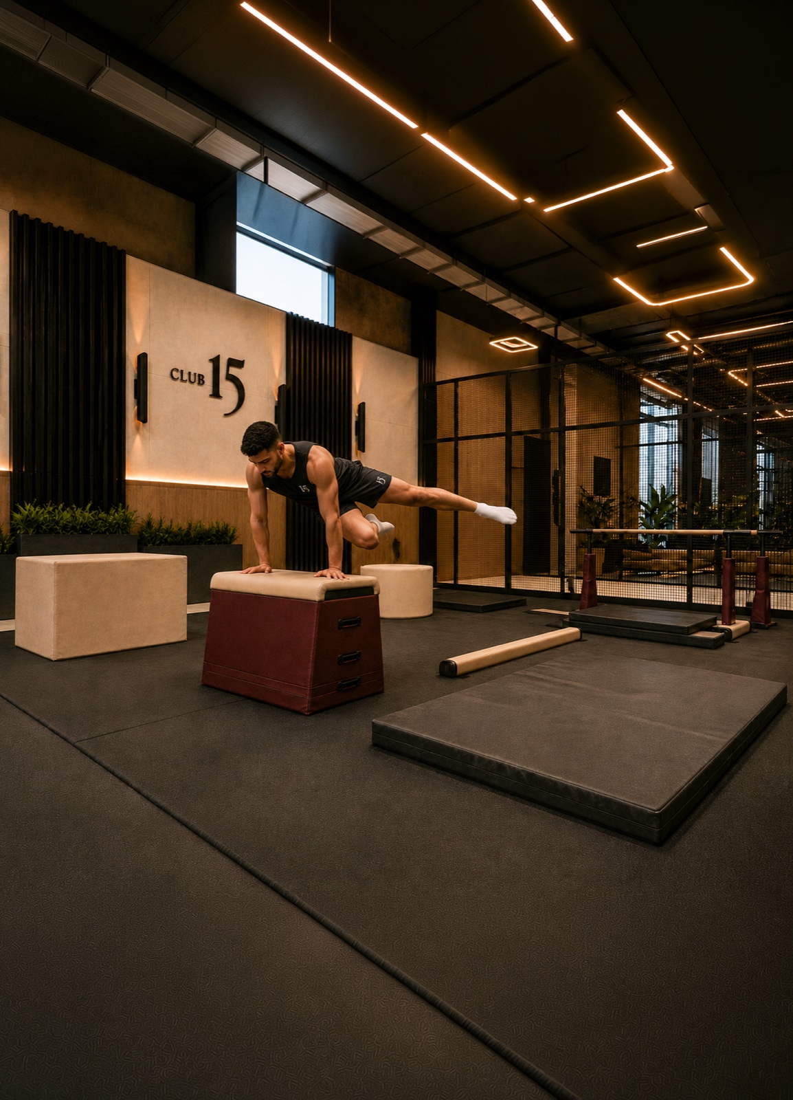 Gymnastics — a handstand on the vault box at Club 15